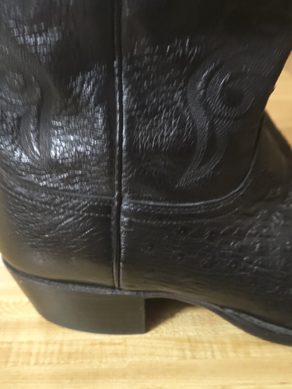 10 1/2  2E Lucchese Black Smooth Ostrich Cowboy Boots - Embroidered Shaft - Picture 11 of 15
